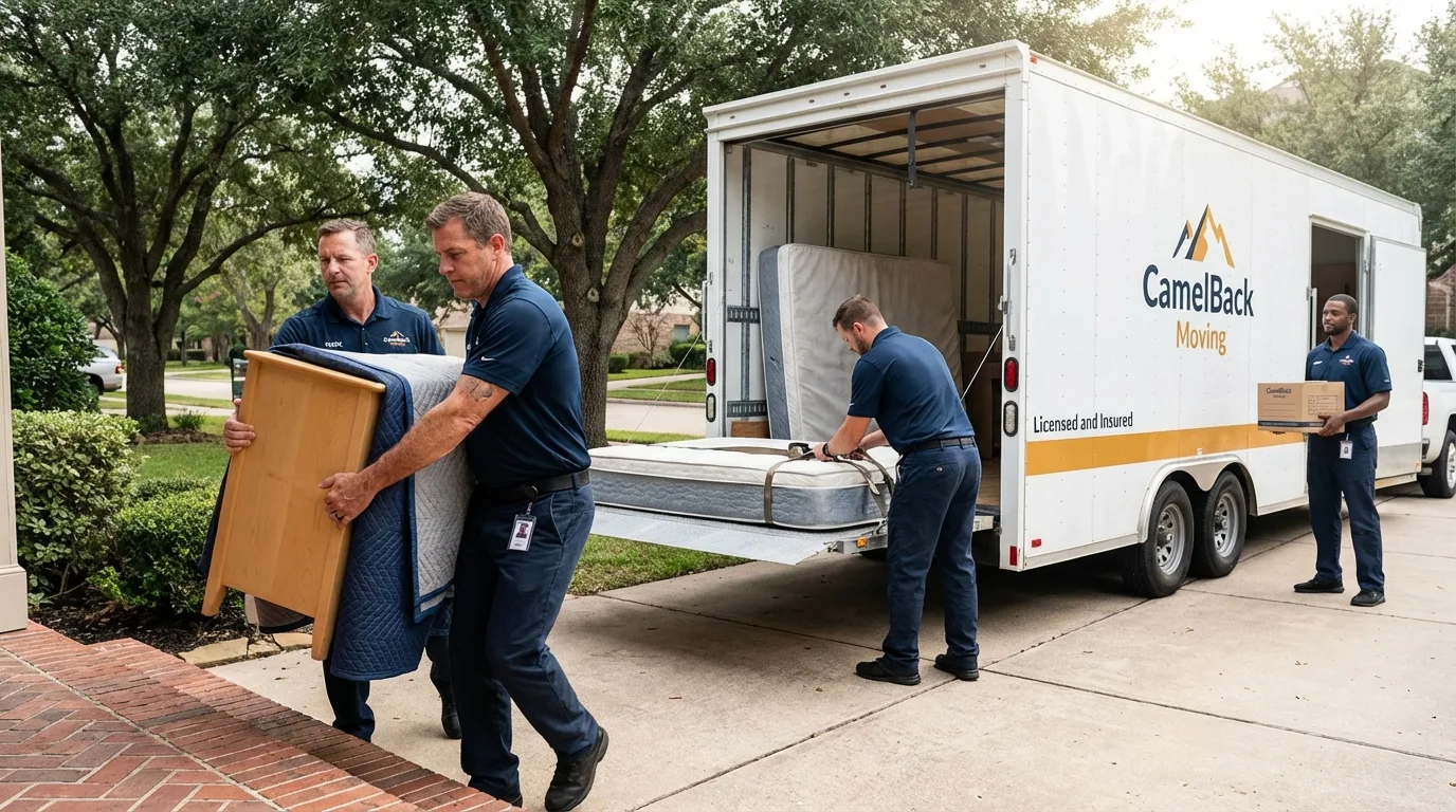 Crew loading residential truck for cross-state move from Syracuse, KS